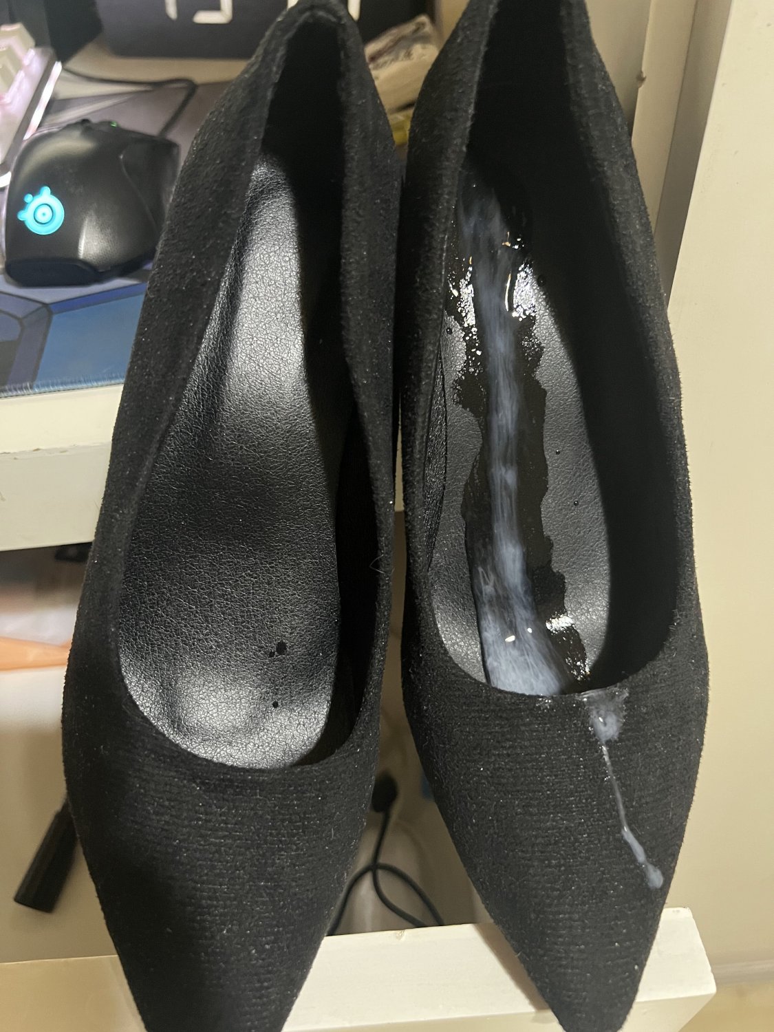 Masturbating with my friend's white socks and cum on her high heels #GogNuBUC